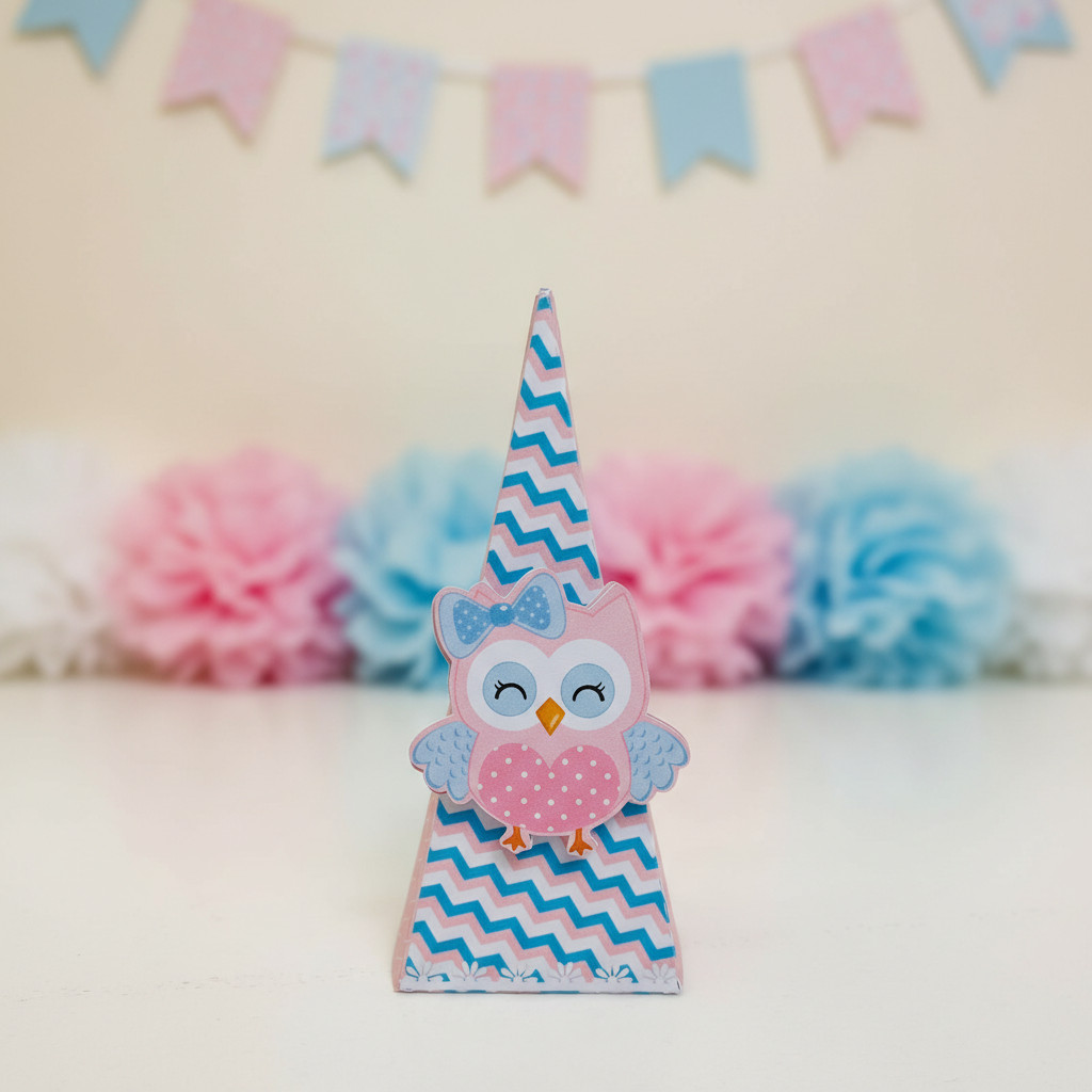 Kit Festa Corujinha Personalizado com Laço | Caixinhas Milk Pirâmide Bala e Sushi | Lembrancinha Infantil