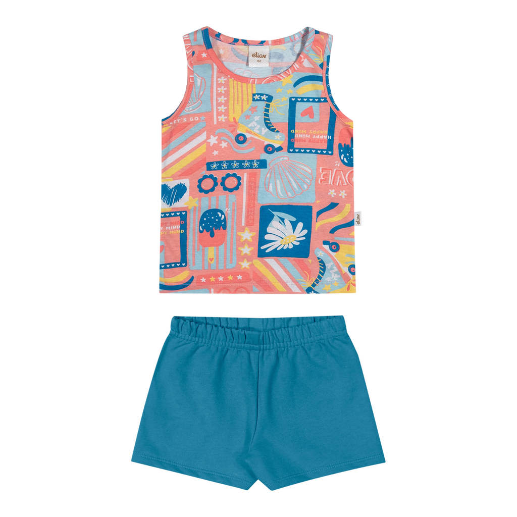 Conjunto Infantil Menina Estampa Verão Elian Coral