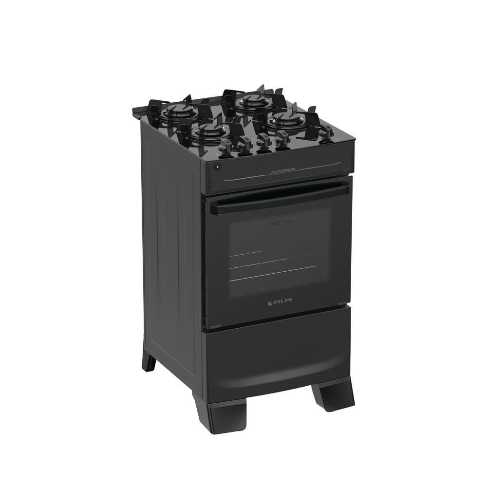 Fogão Atlas Mônaco Top Glass 4 Bocas Automático Mesa de Vidro Forno 48 Litros Preto Bivolt — imagem 2 de 2