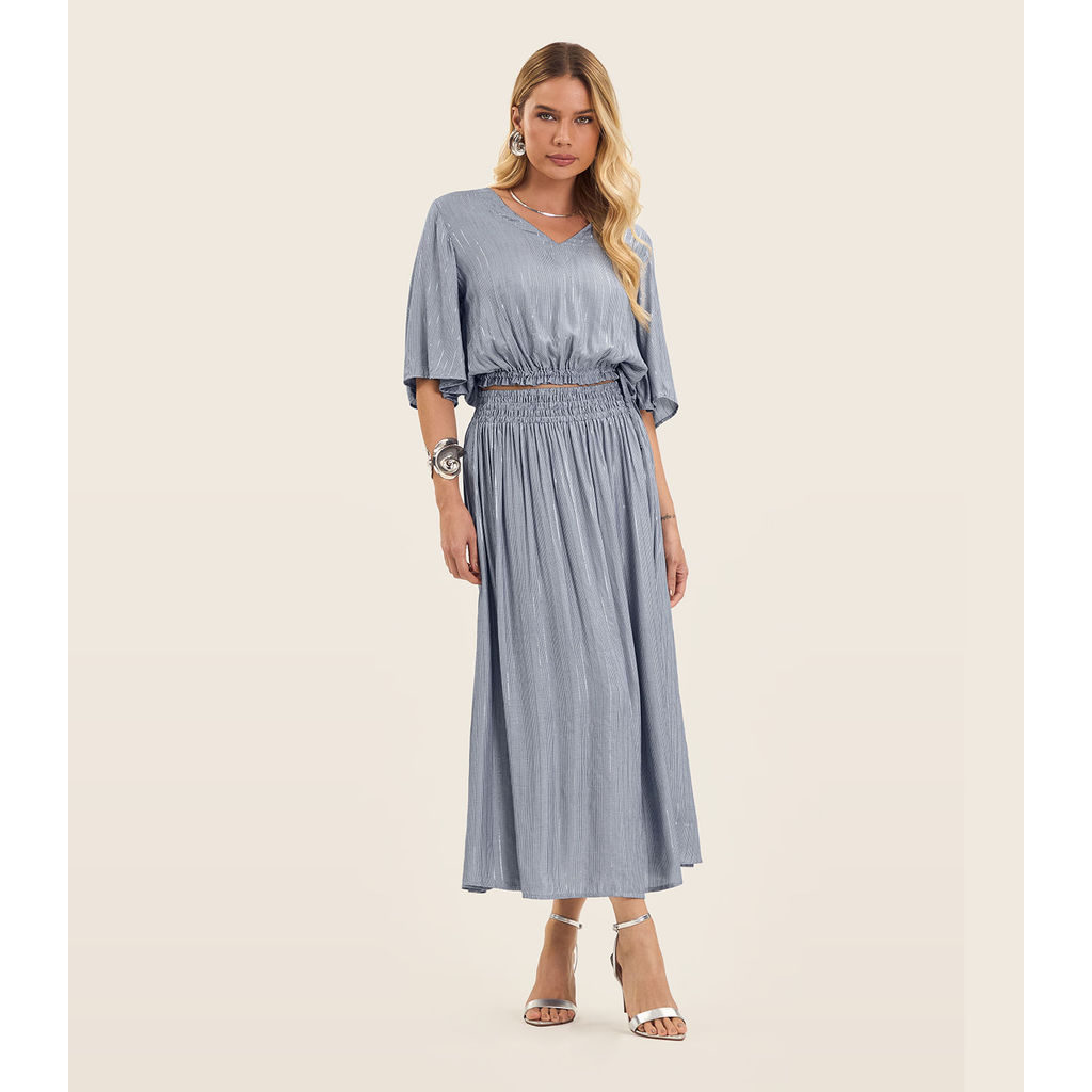 Saia Midi Feminina Cós Com Elástico Endless Azul