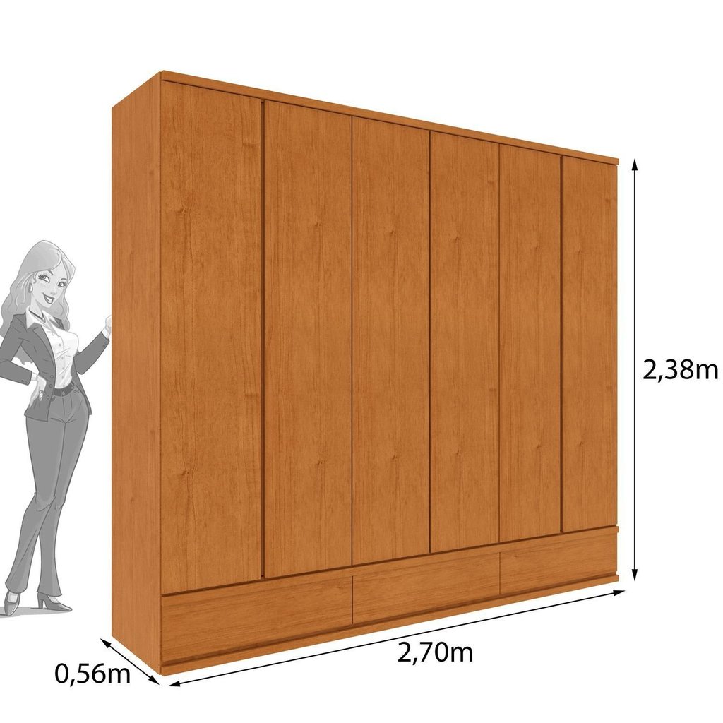 Guarda Roupa Casal 6 Portas 9 Gavetas 270cm Toquio Yescasa Bege/Cinamomo Cinamomo · foto 2