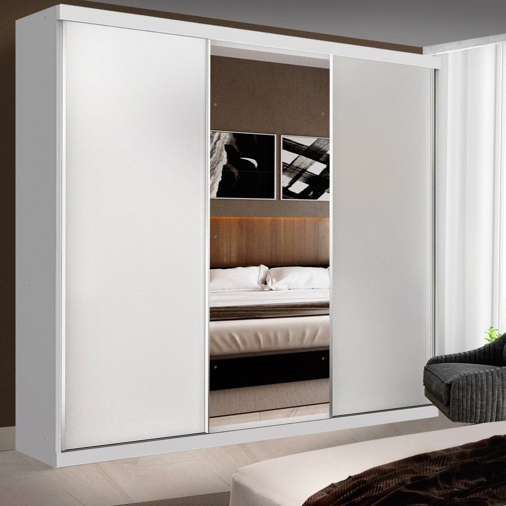 Guarda Roupa Casal Premium Rubi 205,9cm com Espelho 3 Portas 4 Gavetas Yescasa Branco Branco