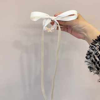 Nova primavera verão doce leitoso branco arco Streamer corda de cabelo faixa de borracha influenciador mesmo estilo fita