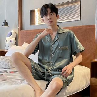 Pijamas masculinos verão Shorts de manga curta seda gelo estilo fino coreano Casual masculino seda Loungewear terno de d