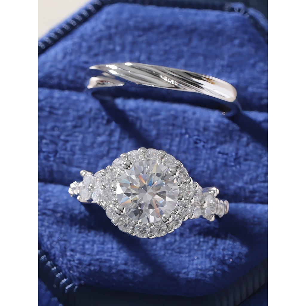 Anel de casamento de luxo leve anel de casamento 2 quilates novo estilo flor diamante simulação anel de diamante ajustáv