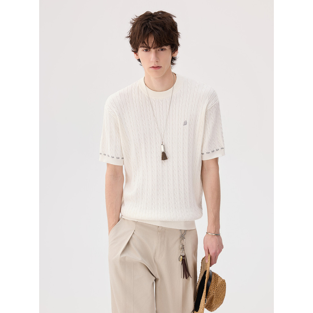CHICERRO roupas masculinas sicílian 2026 verão novo estilo estilo velho dinheiro estilo torção textura de malha de manga