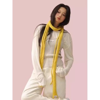 Lã monocromática corda dupla longo cachecol estreito feminino menina quente High-End All-Match decorativo malha Baguette
