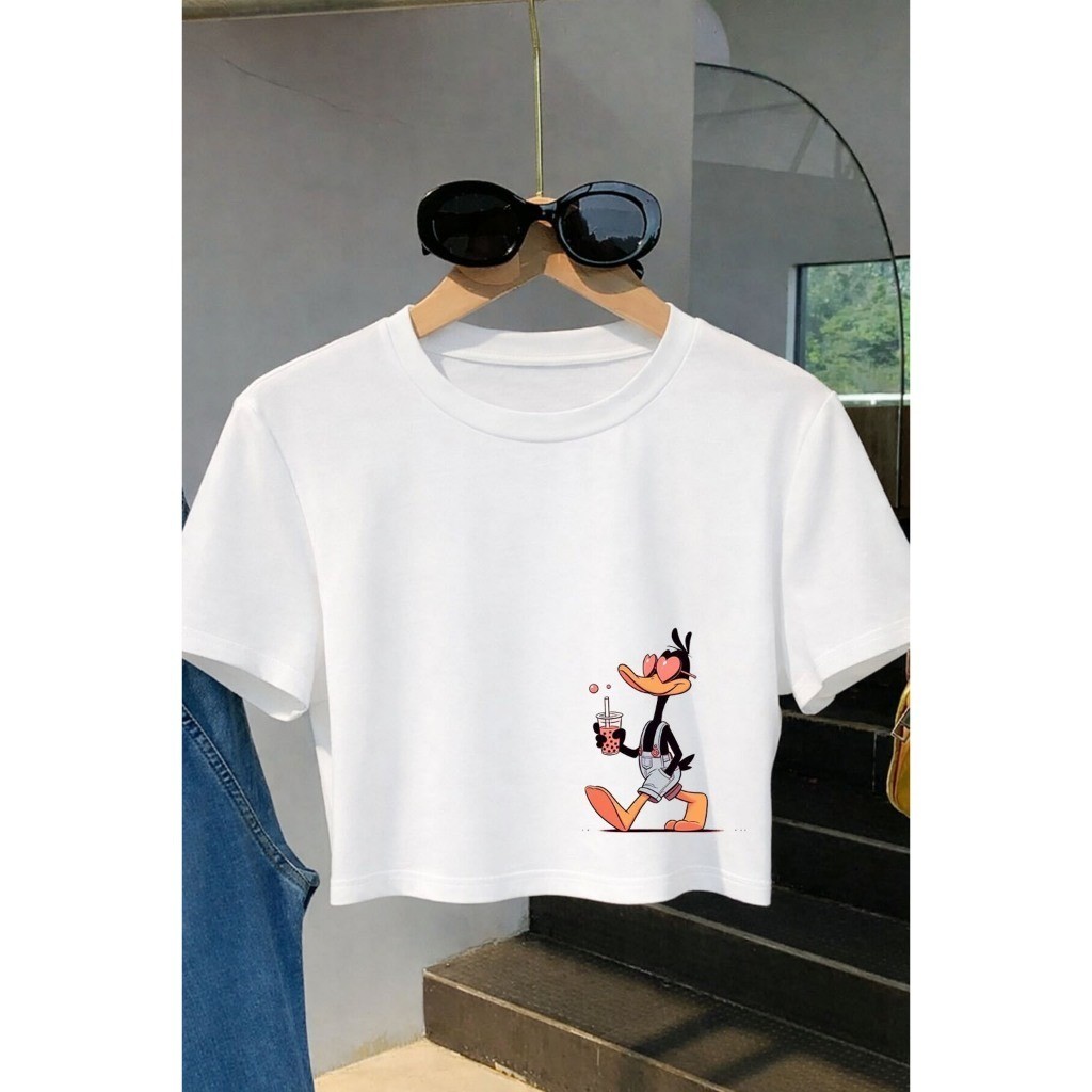 Cropped Feminino Pato Estilo Streetwear Confortável 100% Algodão Moda Estilosa Verão