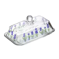 Manteigueira Lavanda Hand Painting 18cm x 10.5cm x 9cm Cristal Lyor para Cozinha Mesa Posta Decoração Sala Jantar Chique