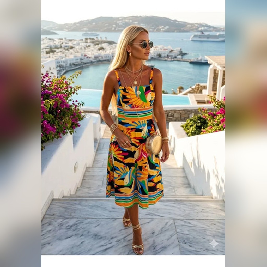 Vestido Alça Soltinho Estampado Fresquinho Bralok Feminino Curto Decote V Casual Praia Verão