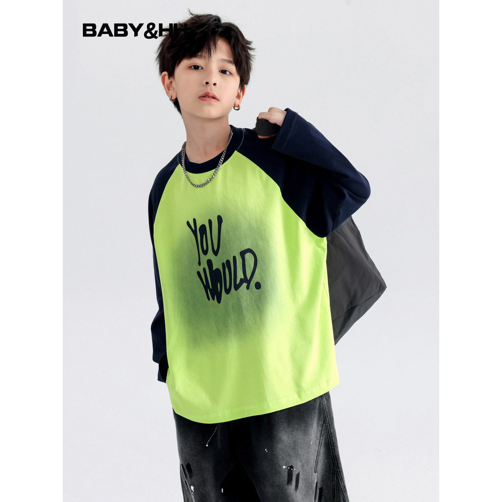 Meninos primavera outono dopamina contraste cor esportes manga comprida camiseta 2026 novo estilo crianças jovens solto 