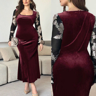 Vestido De Festa Fashion Feminino Plus size De Veludo Dourado