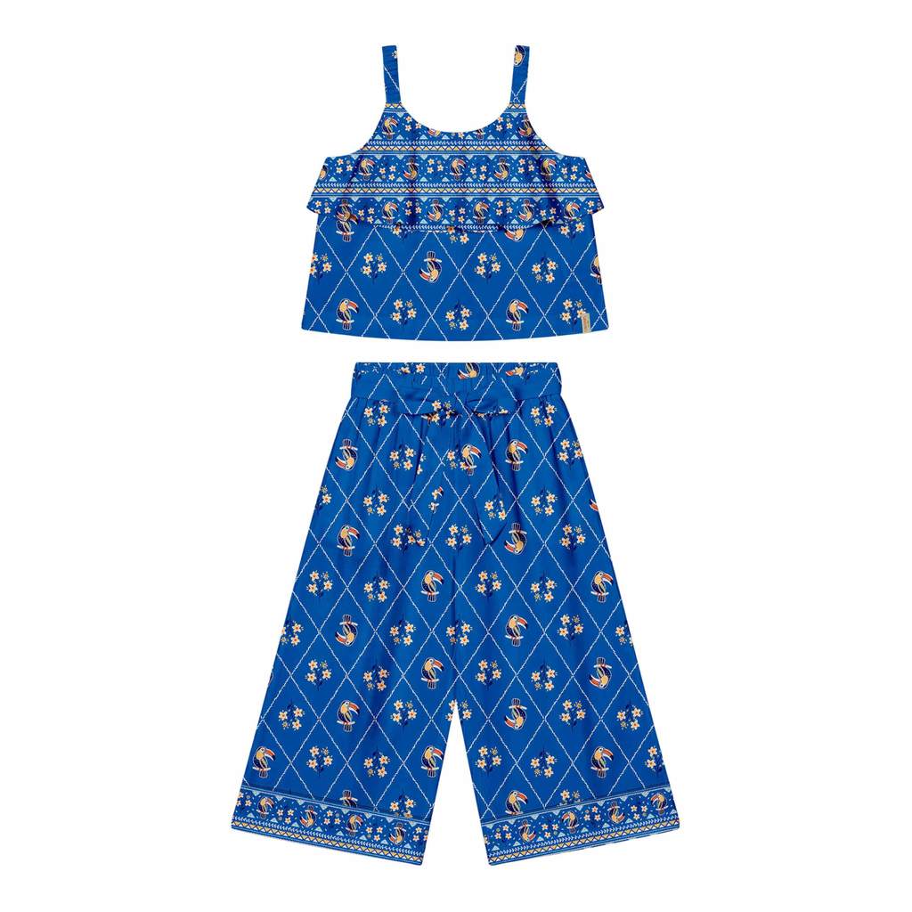 Conjunto Cantarim Infantil Menina Pantacourt Elian Azul