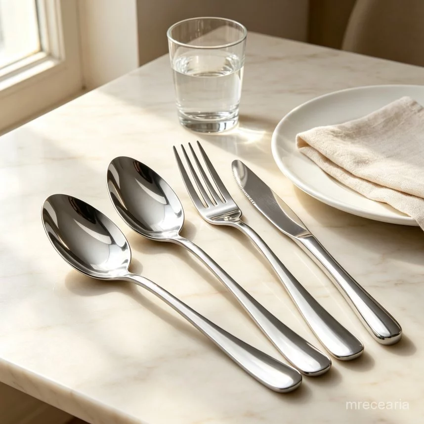 18 Pcs Talheres Garfo Faca Colher Acabamento Prateado Visual Elegante Para Mesa De Jantar Residencial E Restaurante — imagem 1