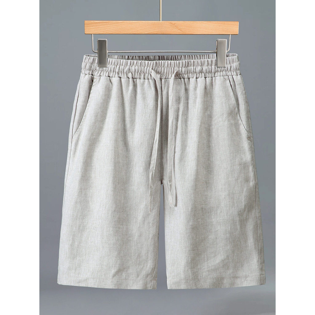 Shorts de linho puro masculino verão calças finas calças médias verão calças casuais calças masculinas de 5 pontos calça