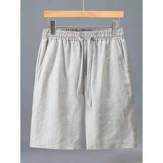 Shorts de linho puro masculino verão calças finas calças médias verão calças casuais calças masculinas de 5 pontos calça