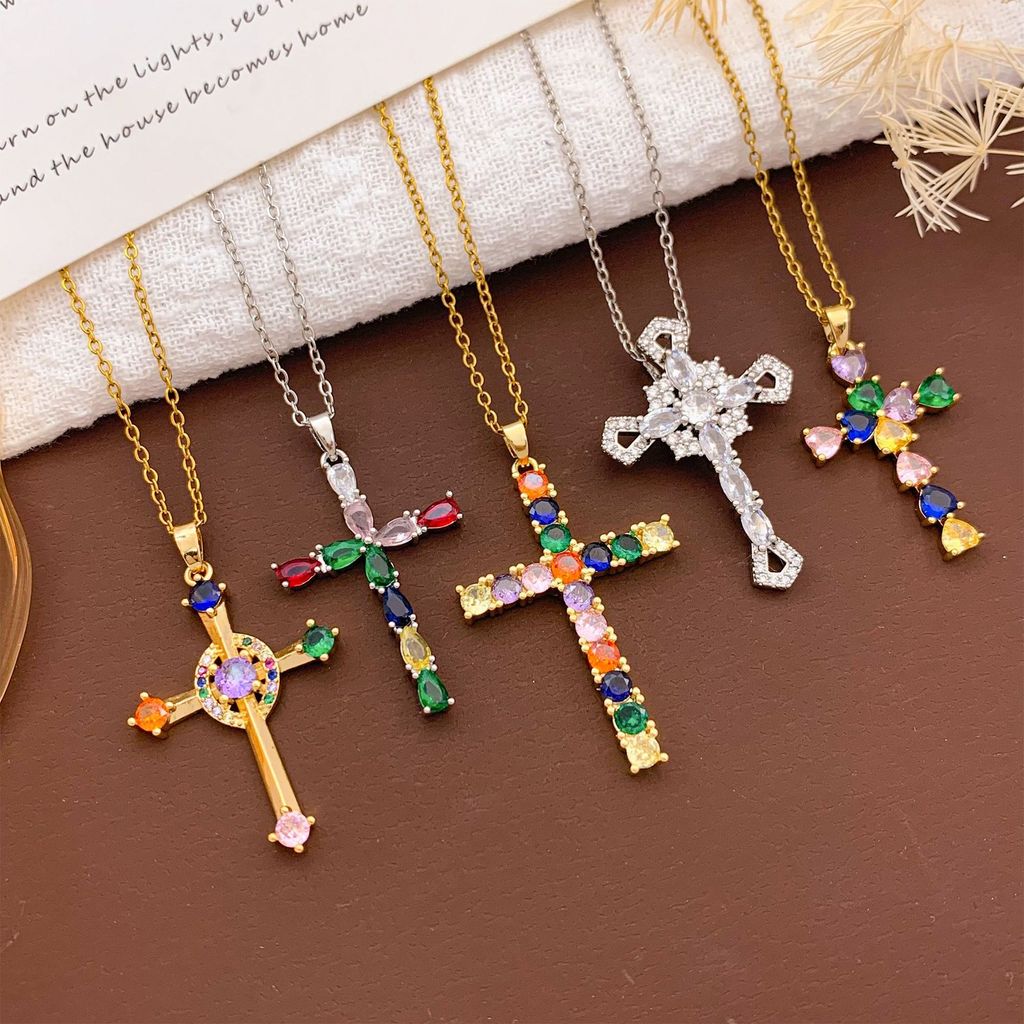 Colar de grande sucesso, joia da moda, acessório de colar com cruz, design feminino exclusivo, acessório de moda com zir