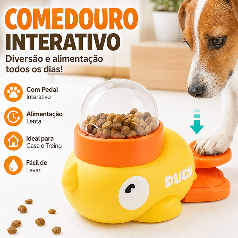Dispensador De Ração Pato Brinquedo Interativo Alimentador Tigela Lenta Para Cães e Gatos Petiscos