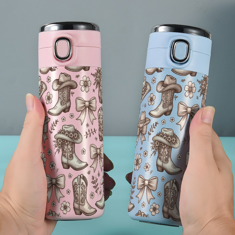 Garrafa copo Térmica Aço Inoxidável Estampas em estilo vintage 420ml Com Display De Temperatura , Uso Diário Portátil