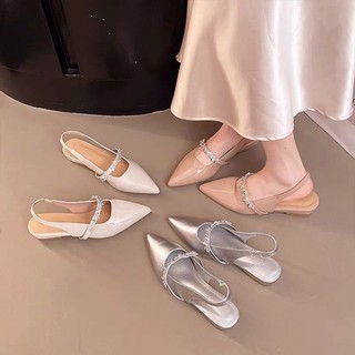 Strass apontou toe toe toe sandálias femininas exterior Wear 2026 verão novo estilo estilo francês Muller cinta traseira
