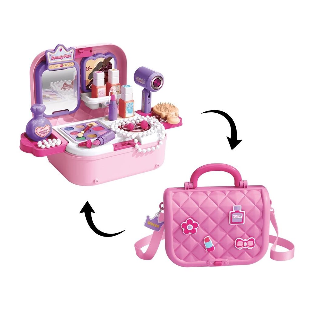 Bolsa Camarim Bancada Infantil Dobrável 2 em 1 Espelho 26 Peças Princesa Fashion Maxi Toys