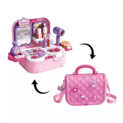 Bolsa Camarim Bancada Infantil Dobrável 2 em 1 Espelho 26 Peças Princesa Fashion Maxi Toys