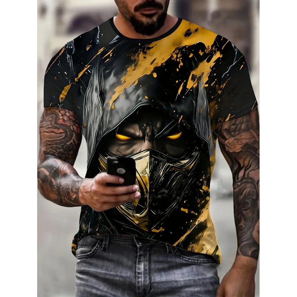 Camiseta masculina moderna Fashion predador estampada confortável Casual esportiva Micro-elástica roupas ao ar livre