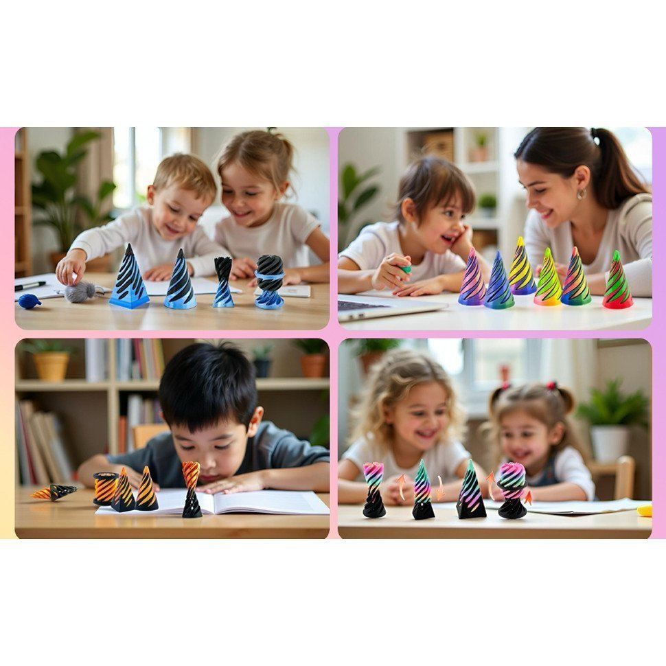3 Brinquedos Anti-stress Impressos em 3D para Crianças, Brinquedo Anti-stress Cone Impossível e Cone Espiral, Brinquedo