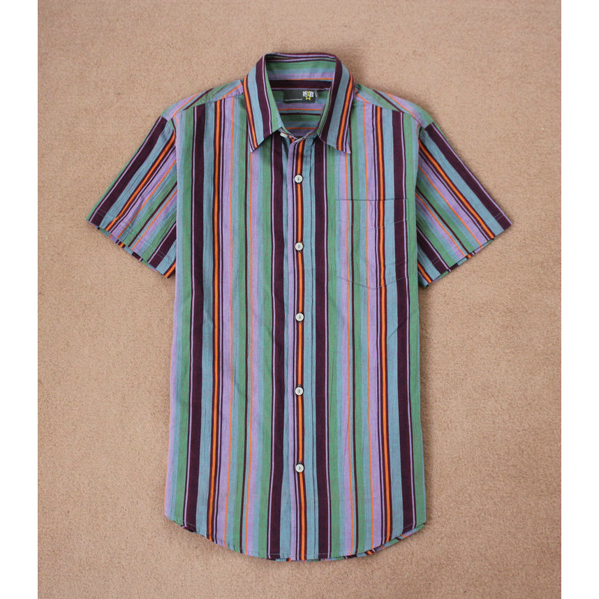 Verão de manga curta masculino puro algodão listras verticais fino ajuste em linha reta camisa Casual masculina de meia-