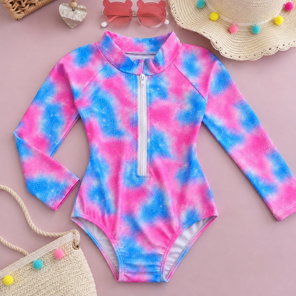 Maiô Infantil Com Ziper Personagens Infantil Para Meninas Com Proteção UV Moda Verão Praia Carnaval