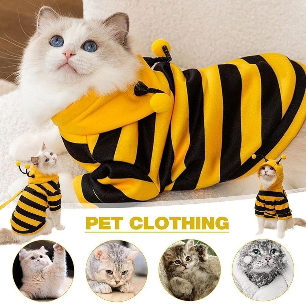 MIBEAUTY Fantasia De Abelha Para Animais De Estimação Com Capuz , Listras Quentes De Inverno , Roupas Cães E Gatos Macia