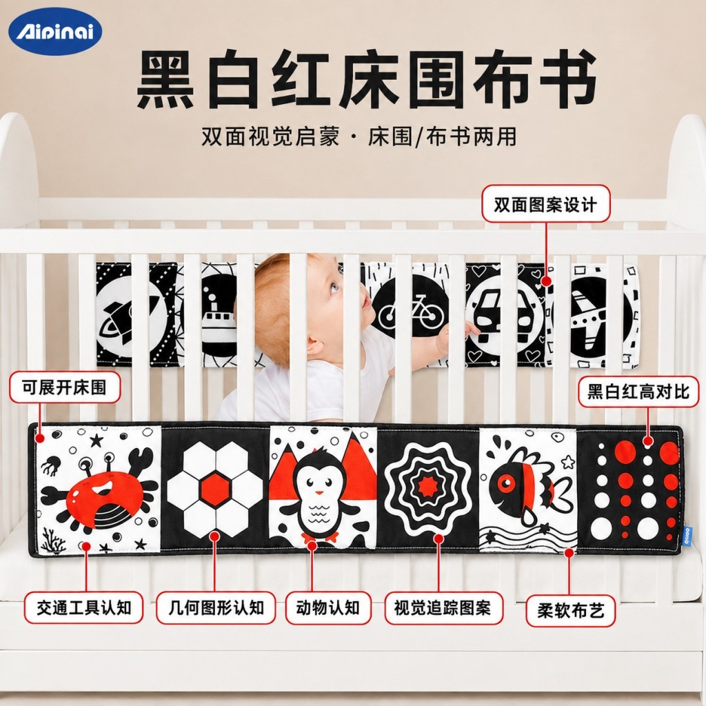 Aipinqi bebê preto branco cama Surround pano livro dupla face Guardrail iluminação dos desenhos animados brinquedos educ