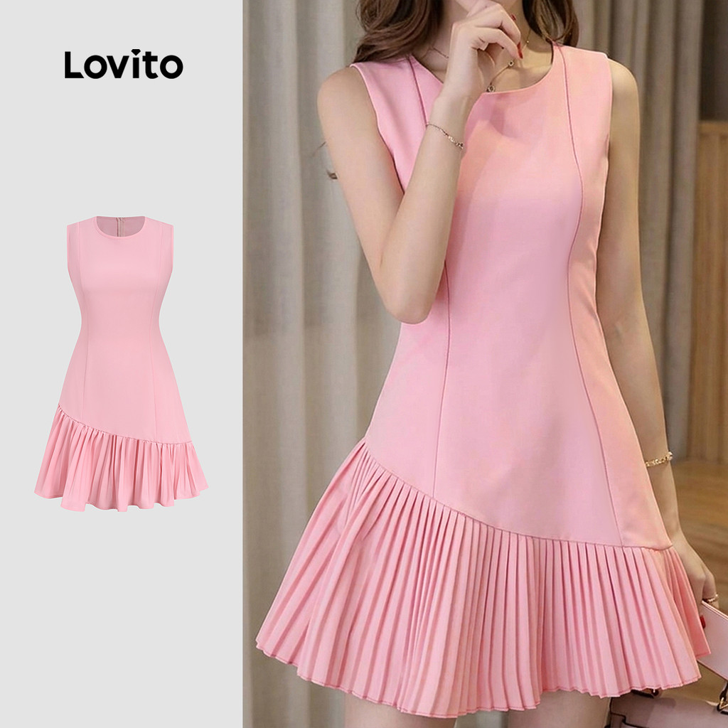 Lovito Vestido Casual Rosa Plissado com Zíper para Mulheres primavera/verão DRB198P1D041