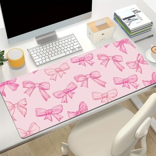Mouse Pad Gamer Extra Grande Laços Rosas Estilo Kawaii, Tapete de Mesa Antiderrapante Borda Costurada para PC Escritório