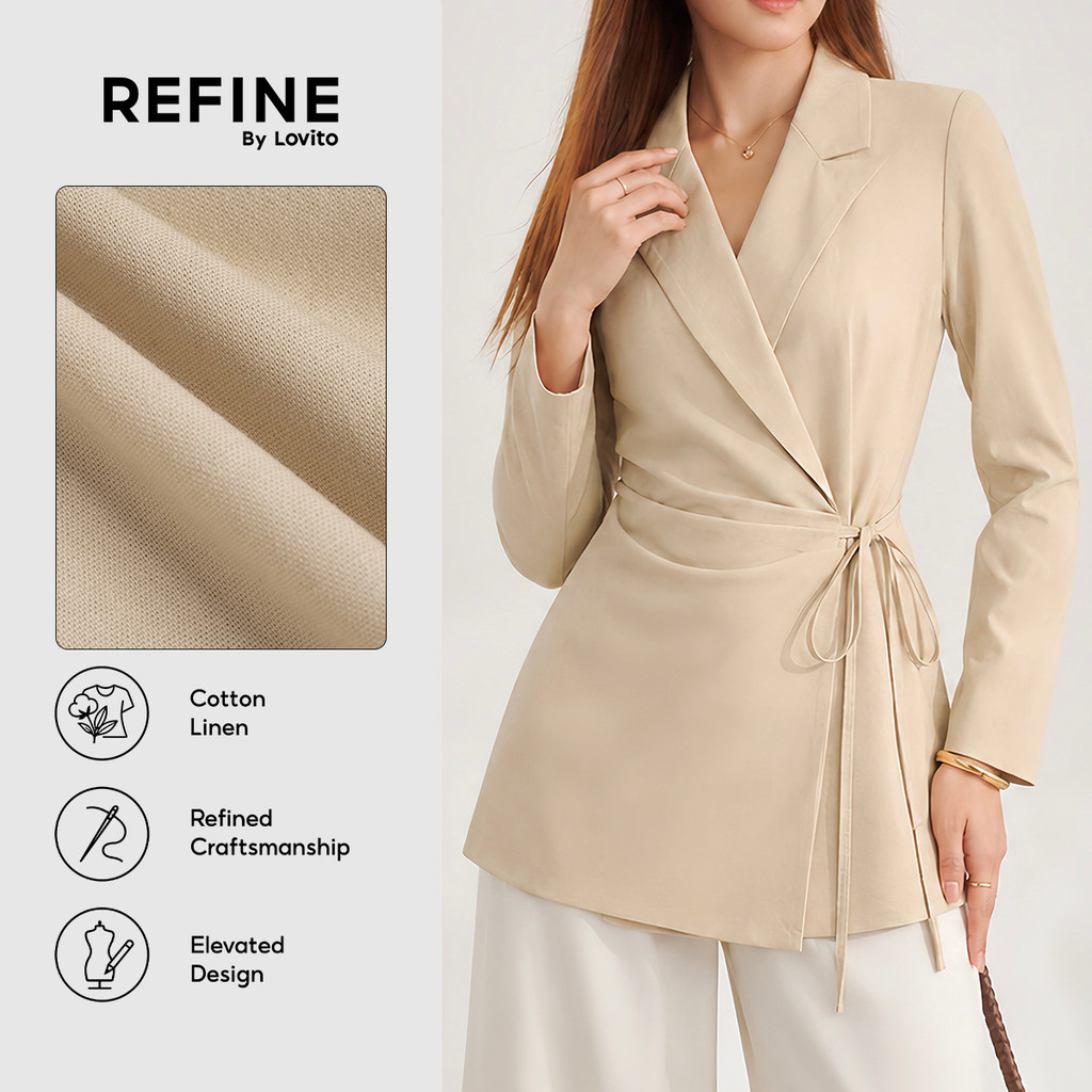 (Refine by Lovito) Blazer Social AlgodãoLinho Cruz Assimétrico Cáqui Feminino BZR42P1D032