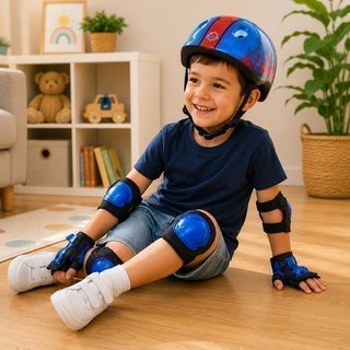 Kit Proteção Infantil Capacete 7 Peças Azul Vermelha Unitoys