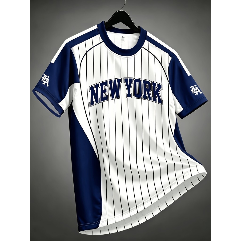 Camiseta masculina casual com gola redonda, Design listrado combinando com cores, Top Fashion Four Seasons, versão Regul