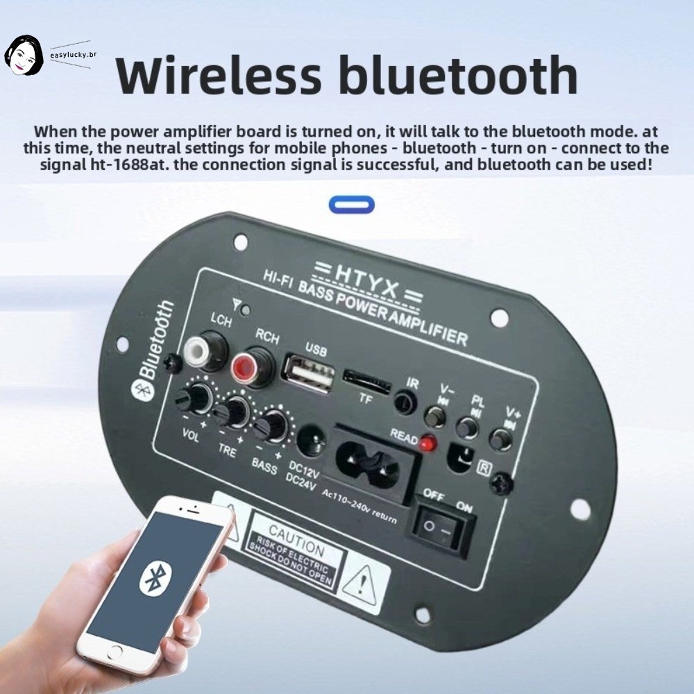 Amplificador De Carro Bluetooth-Subwoofer Digital De Microfone Duplo Sem Fio De 6 A 10 Polegadas