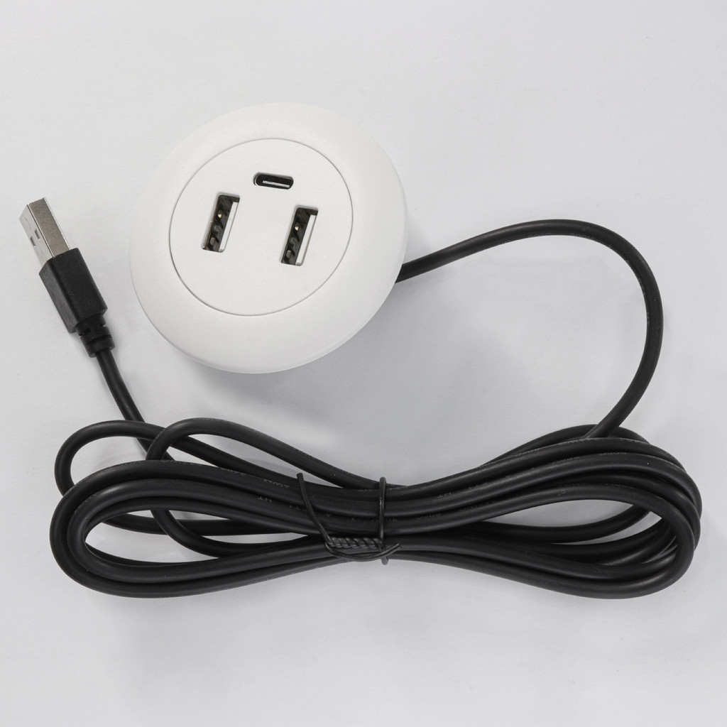 Extensão USB Embutir Móveis 2 USB A + USB C (Sem Carregador)
