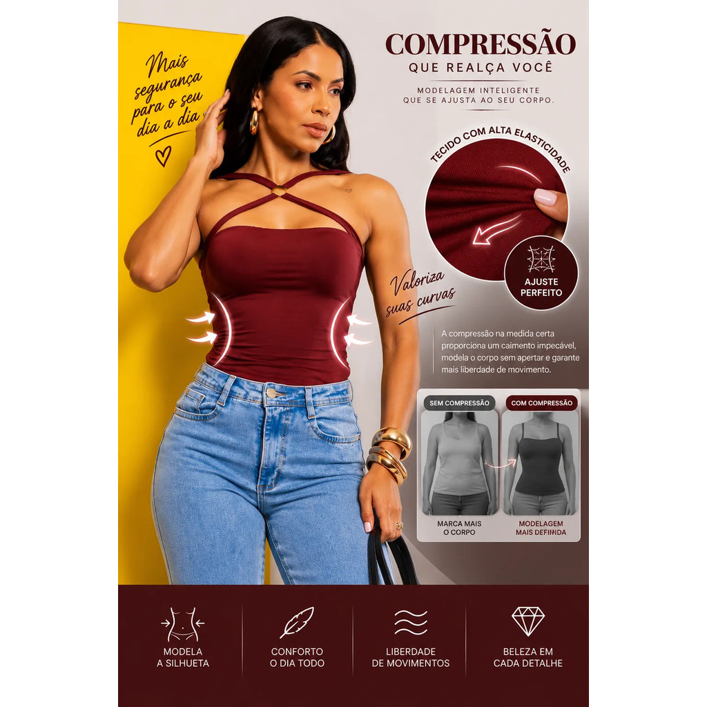 Regata Feminina Poliamida Dupla Compressão Zero Transparência CASUAL ESPORTIVO CONFORTAVEL