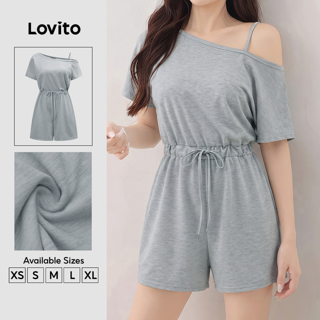 Lovito Macacão Casual com Cadarço Cinza Primavera/verão para mulheres Bordado JRK8P1D270