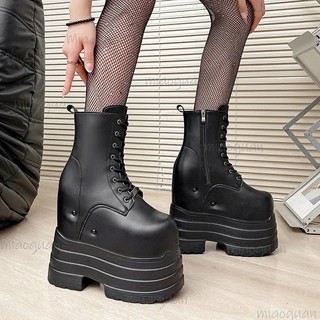 Botas de cano alto para mulheres, com plataforma e sola grossa, em couro preto, com fecho lateral, estilo gótico punk, b