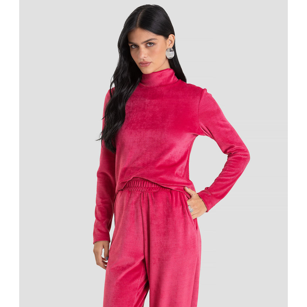 Blusa Feminino Manga Longa Veludo Cotelê Dianna Vermelho