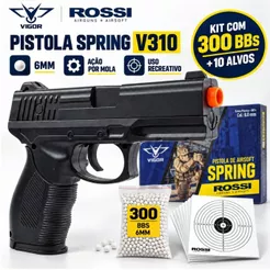 Pistola Airsoft Vigor V310 Spring 6mm Recreativa + 300 BBs + 10 Alvos