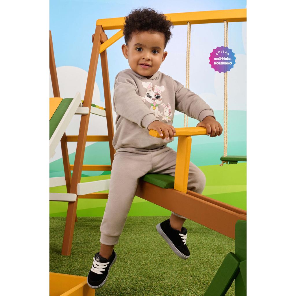 Conjunto Longo Bebê Menino Com Capuz Elian Cinza