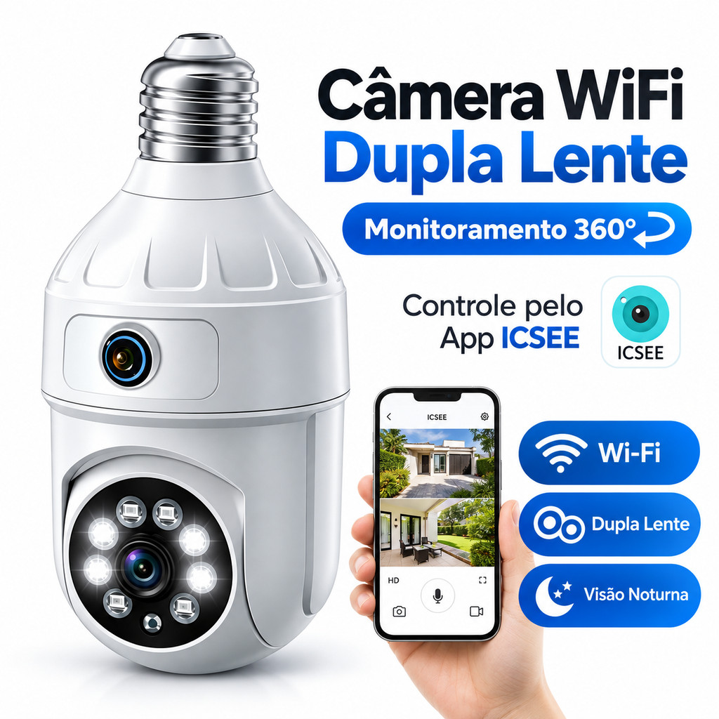 1/2 Unidades Câmera Lâmpada WiFi ICSEE 360° Full HD Visão Noturna Soquete E27 Monitoramento
