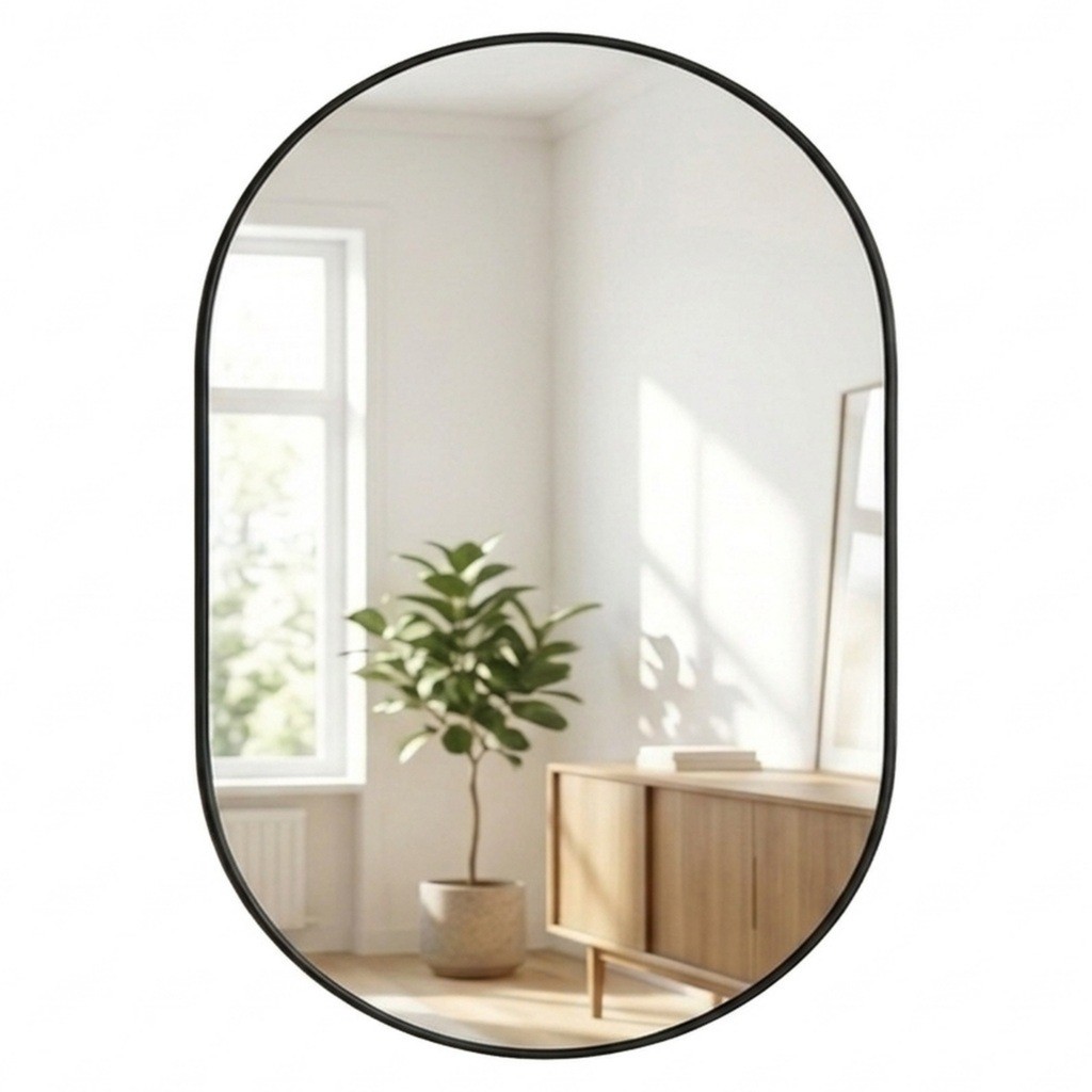 Espelho Pinterest Orgânico Decorativo Grande 64x44cm Borda em Couro 3cm - Mod. Pílula