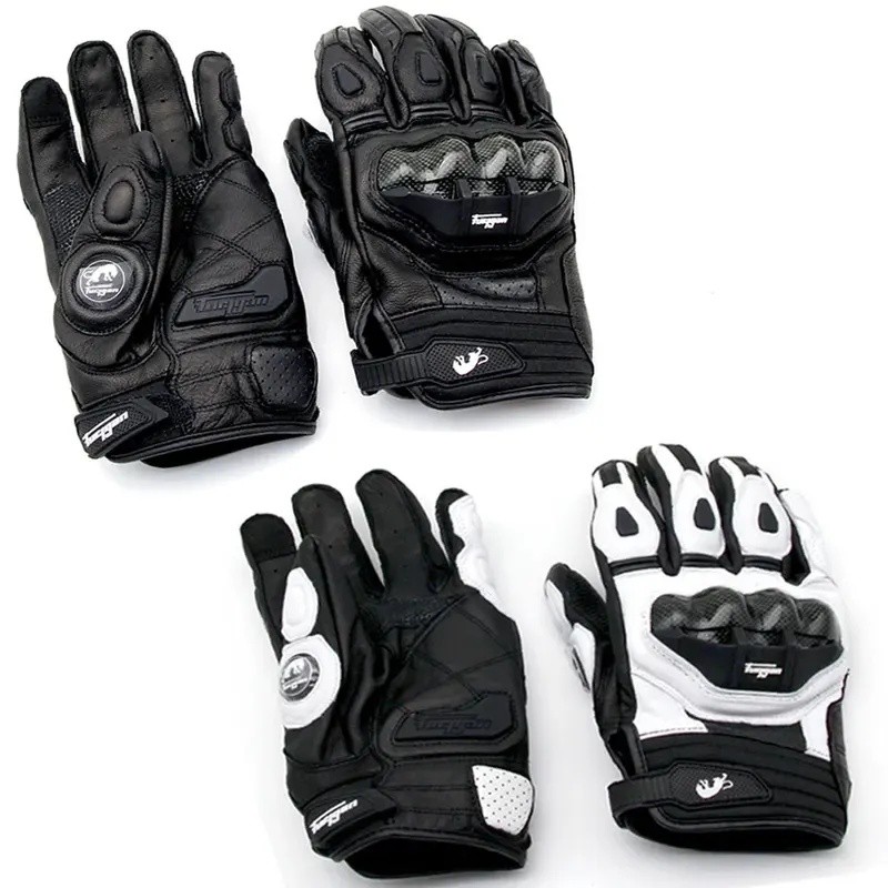 Motocicleta Motociclista Luvas De Couro Fibra Carbono Protetoras Dos Homens Motocross Moto Luva Corrida Equitação Preto