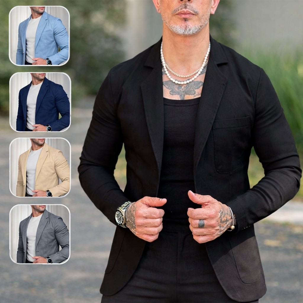 Blazer Masculino Elastano Slim Alfaiataria Esporte Fino Bengaline Premium Bolso Fit