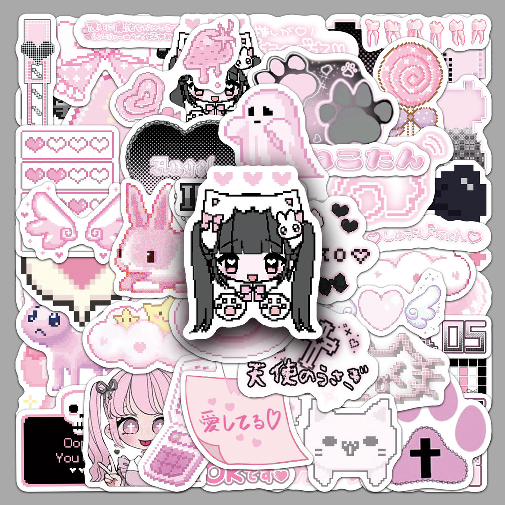 50 Pçs Estilo Pixel Adesivos Rosa Retro Y2K Decalques De PVC À Prova Dwaterproof Água Para Portátil Diário Garrafa De Ca